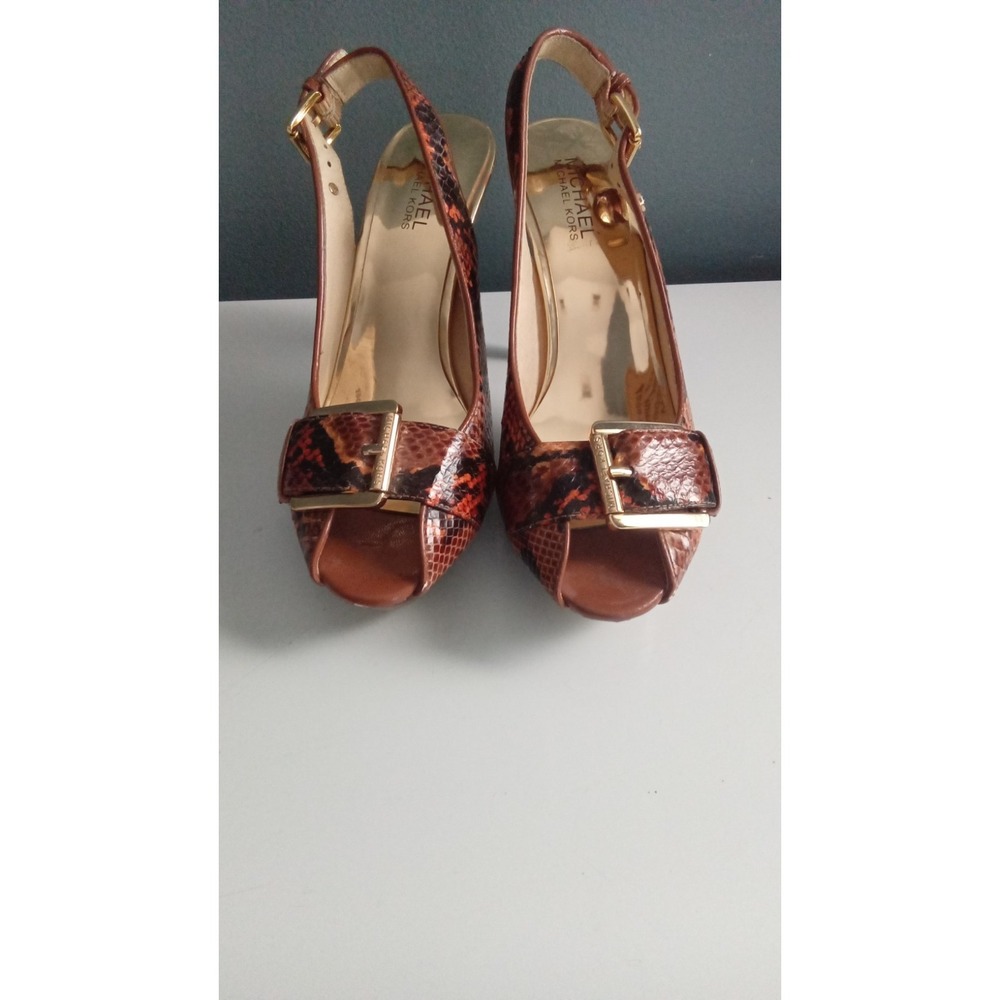 Michael Kors‎ Slingback Heels Snakeskin Peep Toe Stiletto Pumps - Picture 6 of 7